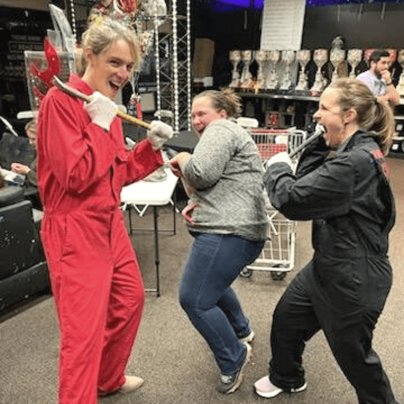 Kate Dr.MacLean Kelsey being silly at the rage cage